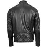Veste de moto matelassée en cuir d'agneau véritable noir pour homme